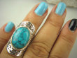 bpe6349 Biżuteria Egzotyczna !!! duzy Ażurowy Pierścień Turkusowy Howlit r.12/ r.13 szeroka obrączka Srebro 925 # MAŁY ROZMIAR - 5