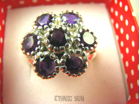 bpee3618 Olśniewająco Piękny Pierścień Intensywnie Fioletowe Ametysty - kamienie mądrości r.19 SREBRO 925 #