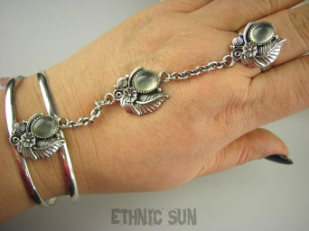 bb3083 Przepiękny Komplet Ażurowa Otwarta Bransoleta, Pierścień Regulowany min r.17, r.18, r.19, r.20, r.21, r.22 Zielony Prehnit Indian Nawaho Orle Pióro Srebro 925 #