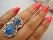 bpe9522 Ufff Cacko Czarodziejsko Piękny Długi 3.4 cm Orientalny Pierścień Pierścionek Chalcedon r.13 Srebro 925 # - 2