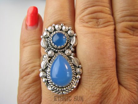 bpe9522 Ufff Cacko Czarodziejsko Piękny Długi 3.4 cm Orientalny Pierścień Pierścionek Chalcedon r.13 Srebro 925 #