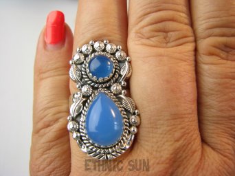 bpe9522 Ufff Cacko Czarodziejsko Piękny Długi 3.4 cm Orientalny Pierścień Pierścionek Chalcedon r.13 Srebro 925 #