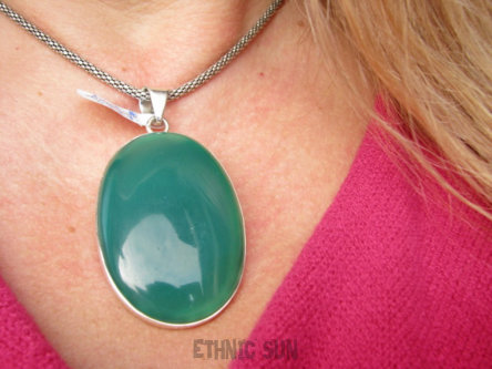 bwe3817 Niesamowity Okaz 26 gramów !!! Duży 6,5cm Wisior Zawieszka ZIELONY ONYKS - regeneruje SERCE, EGZEMY, PAMIĘĆ lśniące Srebro 925 #