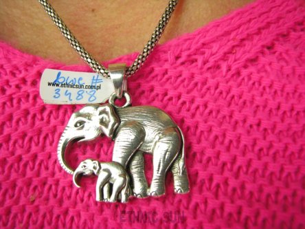 bwe3488 Słonica i Słoniątko !!! Cudowny Masywny  AŻ 17G WISIOR cały ze srebra SŁOŃ - Amulet na Szczęście SREBRO 925 #