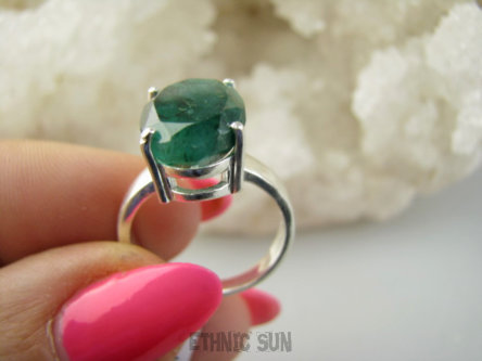 bpee4370 PIĘKNY LUX Pierścień Pierścionek OKAZ Szmaragd Indyjski Szmaragdy r.13 Srebro 925