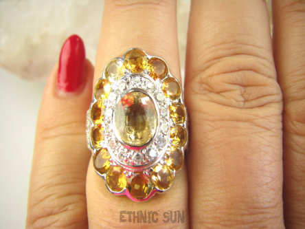 bpee4286 BOSKO PIĘKNY Pierścień Pierścionek naturalne Cytryny, Cytryn oraz Cyrkonie r.17/ r.18  SREBRO RODOWANE 925 #