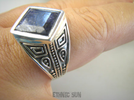 bpee4086 UNISEX DUŻY MĘSKI lub damski SYGNET Pierścień Pierścionek Szafir Indyjski Szafiry r.30 DUŻY ROZMIAR Srebro 925 #