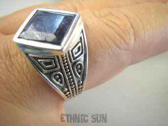 bpee4086 UNISEX DUŻY MĘSKI lub damski SYGNET Pierścień Pierścionek Szafir Indyjski Szafiry r.30 DUŻY ROZMIAR Srebro 925 #