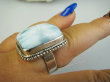 bpe9637 DUŻY GRUBY OKAZ RZADKI kamień LARIMAR !!! Pierścień Pierścionek Larimar stawy, serce lęki, otwiera czakrę gardła r.19 Srebro 925 # - 5