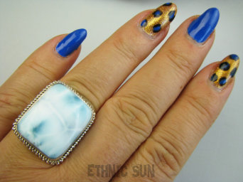 bpe9637 DUŻY GRUBY OKAZ RZADKI kamień LARIMAR !!! Pierścień Pierścionek Larimar stawy, serce lęki, otwiera czakrę gardła r.19 Srebro 925 #