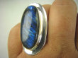 bpe6376 Klasyczny Długi 3.9 cm Lśniący Pierścień Granatowy Labradoryt Spektrolit r.17 Lśniące Srebro 925 # - 2