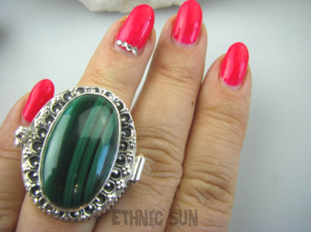 bpe5644 SEKRETNIK Otwierany Duży Pierścień na Zdjęcia lub Marzenia Malachit - pobudza kreatywność r.13 Srebro 925 #