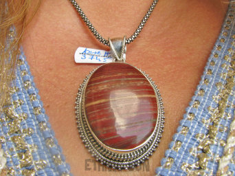 bwe3745 PASIASTY UNIKAT śliczny CZEKOLADOWY DUŻY 23g Wisior Zawieszka KOJĄCA moc natury JASPIS KRAJOBRAZOWY zdobione Srebro 925 #