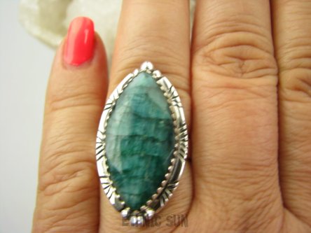 bpee4224 Szmaragdowy Pierścień Pierścionek zielony Szmaragd Indyjski w orientalnej oprawie Szmaragdy r.18 Srebro 925 #