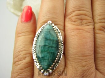 bpee4224 Szmaragdowy Pierścień Pierścionek zielony Szmaragd Indyjski w orientalnej oprawie Szmaragdy r.18 Srebro 925 #