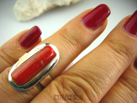 bpe2830 Koral Gałązka w lśniącym srebrze !!! Klasyczny Pierścień naturalny Koral - pobudza strumień miłości r.13 Srebro 925 #