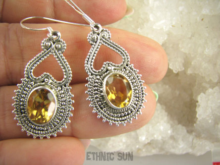 bkee1046 BOSSKO PIĘKNE EGZOTYCZNE !!!!  Lekkie Ażurowe Kolczyki z Cytrynami CYTRYN - kamień antycukrzycowy Srebro 925