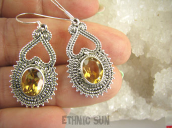 bkee1046 BOSSKO PIĘKNE EGZOTYCZNE !!!!  Lekkie Ażurowe Kolczyki z Cytrynami CYTRYN - kamień antycukrzycowy Srebro 925