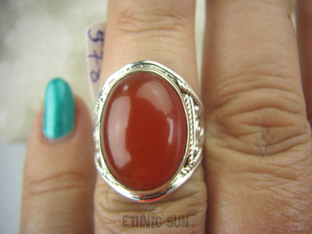 bpe5784 Delikatny ażurowy Pierścień Czerwony Onyks - regeneruje SERCE, EGZEMY, PAMIĘĆ r.13 ażurowa obrączka Srebro 925