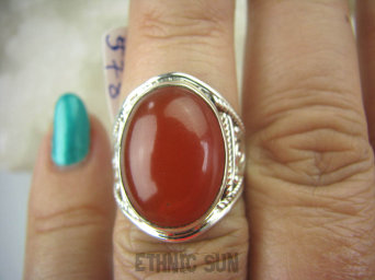 bpe5784 Delikatny ażurowy Pierścień Czerwony Onyks - regeneruje SERCE, EGZEMY, PAMIĘĆ r.13 ażurowa obrączka Srebro 925