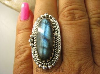 bpe7966 Piękny Orientalny Pierścień Niebieski Labradoryt Spektrolit - kamień Zorzy Polarnej r.19 Srebro 925 #