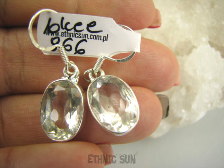 bkee966 Przepiękne lekkie lśniące kolczyki naturalny KRYSZTAŁ GÓRSKI - odpromiennik Srebro 925