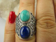 bpe6467 Biżuteria Orientalna !!! Przepiękny Masywny Pierścień Turkus Turkusy Lapis Lazuli r.13 Srebro 925 # - 2