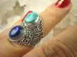 bpe6467 Biżuteria Orientalna !!! Przepiękny Masywny Pierścień Turkus Turkusy Lapis Lazuli r.13 Srebro 925 # - 3
