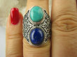 bpe6467 Biżuteria Orientalna !!! Przepiękny Masywny Pierścień Turkus Turkusy Lapis Lazuli r.13 Srebro 925 # - 4