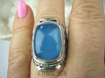 bpe5687 Egzotyczny Pierścień Chalcedon (tarczyca) CZAKRA GARDŁA r.17/ r.18 Srebro 925 #