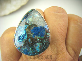 bpe8430 Nocna galaktyka Regulowany Duży gruby kamień  aż 21G Pierścień Pierścionek Rzadkość naturalny Niebiesko Brązowo AZURYT r.16, r.17, r.18, r.19, r.20, r.21, r.22 Srebro 925 #