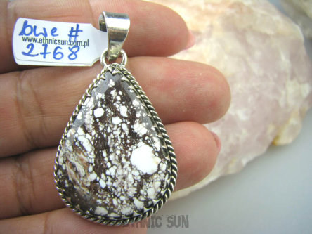 bwe2768 PIĘKNA KOMPOZYCJA Egzotyczny Wisior Brązowy, Biały JASPIS BREKCJA Srebro 925 #