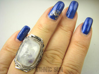 bpe8751 Biżuteria Orientalna Pierścień Pierścionek Wielobarwny Kamień Księżycowy r.14/ r.15 Srebro 925 #