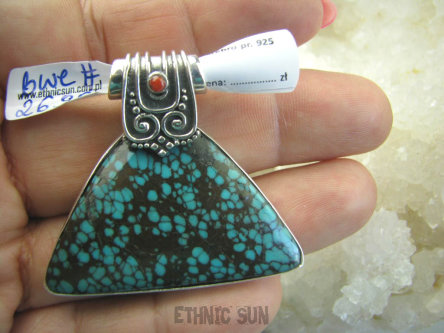 bwe2699 Duży Okaz Egzotyczny Cudowny Wisior Wielobarwny Turkus Koral Turkusy srebro zdobione na styl rzymski Srebro 925 #