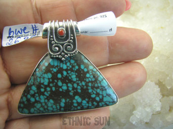 bwe2699 Duży Okaz Egzotyczny Cudowny Wisior Wielobarwny Turkus Koral Turkusy srebro zdobione na styl rzymski Srebro 925 #