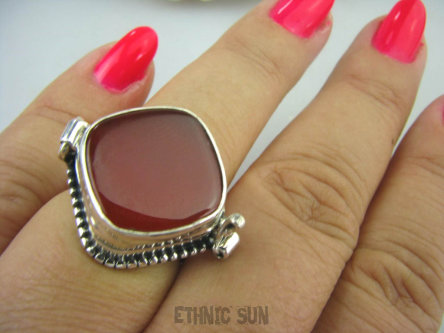 bpe6183 Biżuteria Orientalna !!! Otwierany Pierścień na Zdjęcia, Marzenia SEKRETNIK Czerwony ONYKS r.15 Srebro 925 #