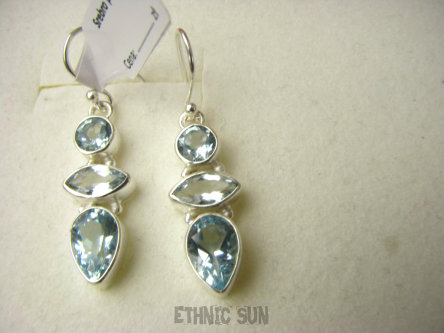 bkee1033 LEKKIE Delikatne Kolczyki Błękitny niebieski Blue Topaz  - kamień młodości Srebro 925