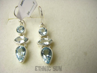 bkee1033 LEKKIE Delikatne Kolczyki Błękitny niebieski Blue Topaz  - kamień młodości Srebro 925