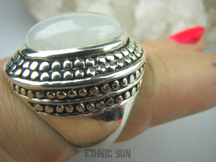 bpe5733 Biżuteria Egzotyczna cudowny OKAZ Duży Pierścień Kamień Księżycowy r.21/ r.22 Srebro 925 #