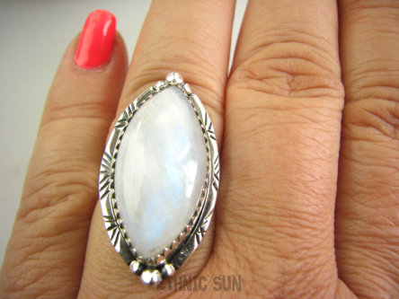 bpe9130 Orientalna Piękność Pierścień Pierścionek Niebiesko Błękitny KAMIEŃ KSIĘŻYCOWY r.17 Srebro 925 #