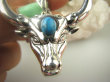 bwe3653 Wspaniały masywny wisior 25 g ! IDEALNY PREZENT DLA FACETA Głowa Byka BYK - symbol siły, wytrwałości, stabilności !!!! Bull Turkus Turkusy SREBRO 925 # - 6