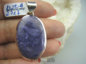 bwe2717 Przepiękny Drogocenny Unikat Czaroit w klasycznej oprawie !!!  WISIOR RZADKI Fioletowy CZAROIT z Syberii SYBERIA Srebro 925 #