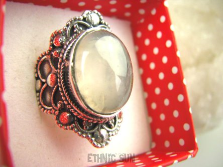 bpe6559 Biżuteria Orientalna !!!! Pierścień KWARC Różowy Kamień mocnego SERCA r.16 Srebro 925 #