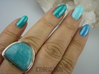 bpe5830 LAZUROWA AMAZONKA !!! CUDOWNY Klasyczny Pierścień zielony Amazonit - Kamień Marzeń i realizacji r.20 lśniące Srebro 925 #