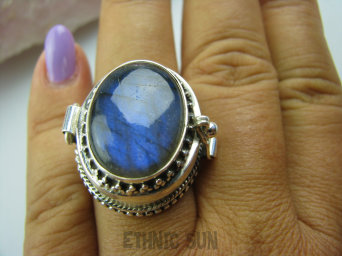 bpe4866 Piękny Duży Sekretnik Pierścień na Zdjęcia lub Marzenia Labradoryt Spektrolit - kamień Zorzy Polarnej r.21 Srebro 925 #