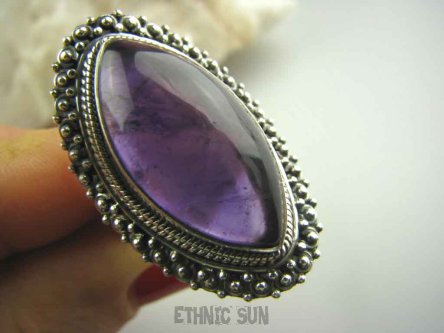 bpe4074 DŁUGI 3.6 cm DUŻY Egzotyczny Pierścień AMETYST Kamień Mądrości r.17 Srebro 925 (migrena bezsenność ) #