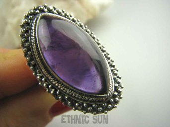 bpe4074 DŁUGI 3.6 cm DUŻY Egzotyczny Pierścień AMETYST Kamień Mądrości r.17 Srebro 925 (migrena bezsenność ) #