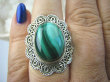 bpe5891 Baśniowo Piękny DUŻY Pierścień  Zielony MALACHIT w koronkach  r.15 Srebro 925 # - 2