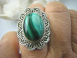 bpe5891 Baśniowo Piękny DUŻY Pierścień  Zielony MALACHIT w koronkach  r.15 Srebro 925 # - 4