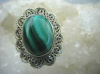 bpe5891 Baśniowo Piękny DUŻY Pierścień  Zielony MALACHIT w koronkach  r.15 Srebro 925 # - 6